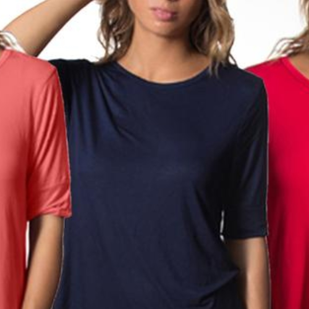 NAVY Half-Sleeves Tee w Cuffs Soft to Touch B0049